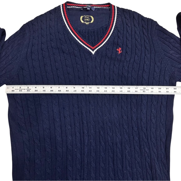 Ferrari Navy Blue Cable Knit V-Neck Pullover Sweater SZ XXL Luxury Preppy EUC - Picture 4 of 8